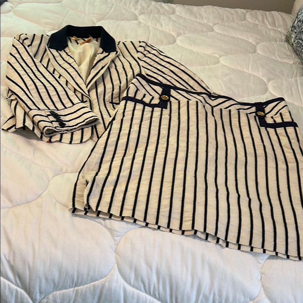 Tory Burch Striped Blazer and Skirt Set